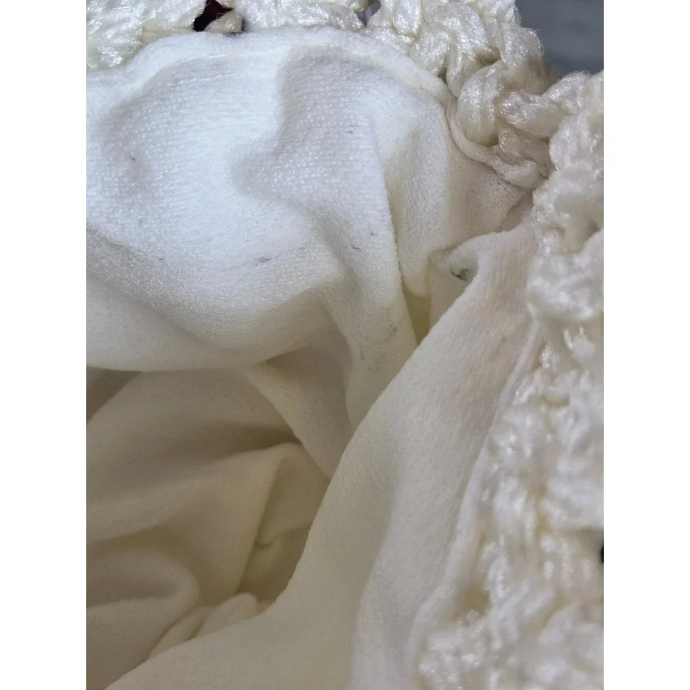 Vintage Style Cream Crochet Handbag White Ring Handle Boho Tote Cottagecore